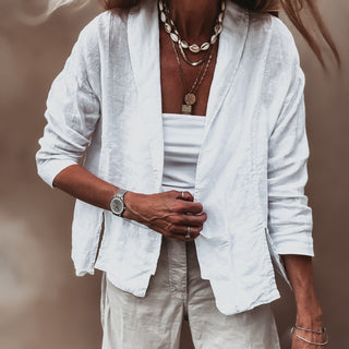 WHITE relaxed linen blazer with pockets  *NEW*