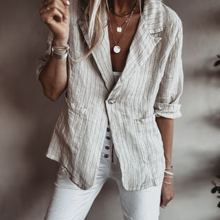 Pinstripe SAND linen blouse blazer *NEW*