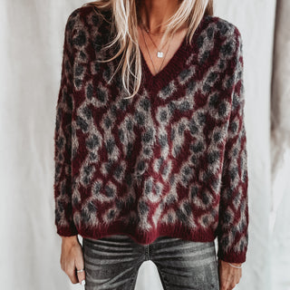 BURGUNDY leopard v neck jumper *NEW*