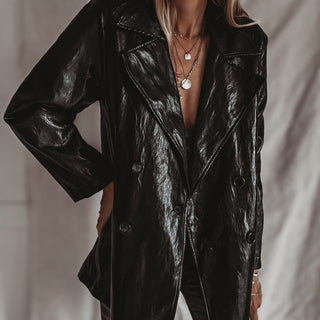 Oswega Black faux patent leather boyfriend blazer *NEW*