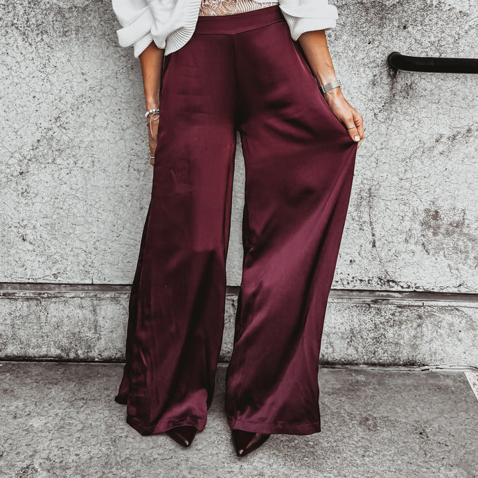 Verona BURGUNDY satin palazzos pants *NEW*
