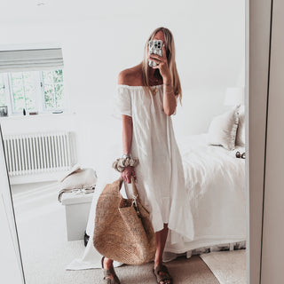 Lottie linen off shoulder white dress *NEW*