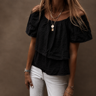 Black tiered ruffle linen top *NEW*