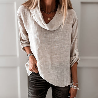 Beige Lili linen top with cowl neck *NEW*