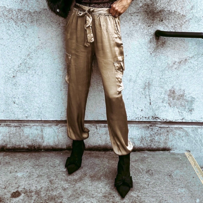 GOLD CHAMPAGNE Satin Cargo joggers *NEW*