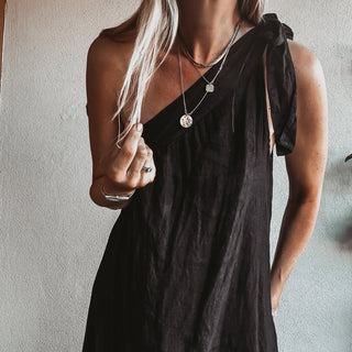 BLACK Sicily linen off shoulder shirt dress *NEW*