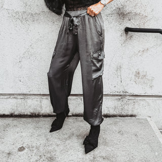 GUNMETAL GREY Satin Cargo joggers *NEW*