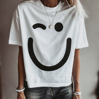 WHITE smiley t shirt *relaxed style* BACK IN STOCK