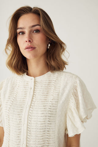 Lu smocked white linen blouse