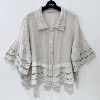 Lola TAUPE linen shirt with cotton lace *NEW*