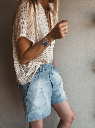 Callie CREAM crochet v neck blouse  *NEW*