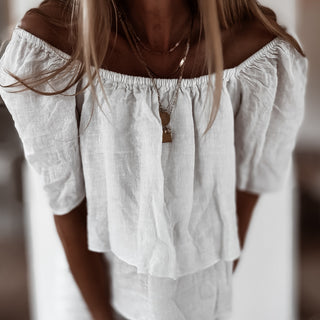White tiered ruffle linen top *NEW*