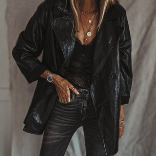 Oswega Black faux patent leather boyfriend blazer *NEW*