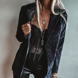 Navy Lyon velvet blazer