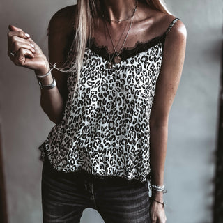 Black leopard print satin & lace camisole  *NEW*