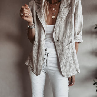 Pinstripe SAND linen blouse blazer *NEW*