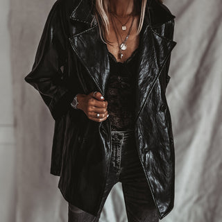 Oswega Black faux patent leather boyfriend blazer *NEW*