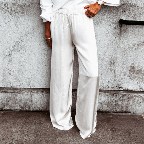 Verona LIGHT DESERT BEIGE satin palazzo pants *NEW*