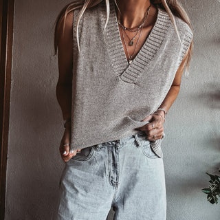 Rita STONE knitted V tank *NEW*