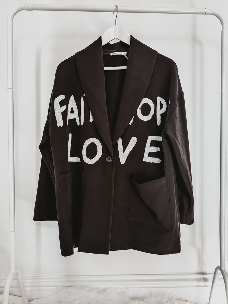 FAITH HOPE LOVE graffiti black blazer – Lucy Dodwell