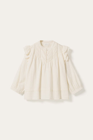 Loryn smocked white linen blouse