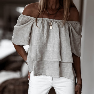 Sand tiered ruffle linen top *NEW*