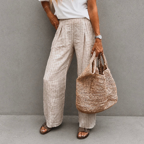 Beige pinstripe linen joggers *NEW*
