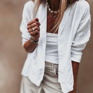 WHITE relaxed linen blazer with pockets  *NEW*