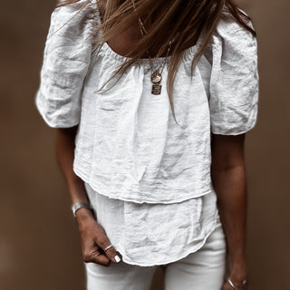 White tiered ruffle linen top *NEW*