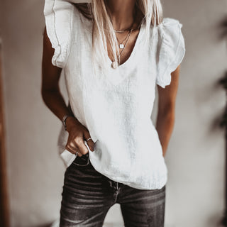 White Santiago frills linen tee *NEW*