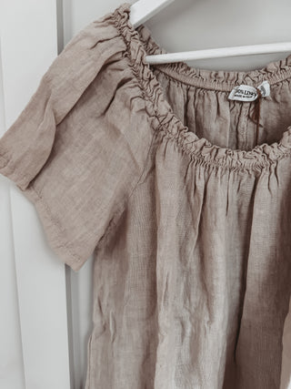 Lottie linen off shoulder beige dress *NEW*
