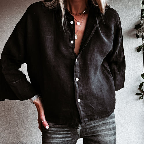 Lagos linen black blouse