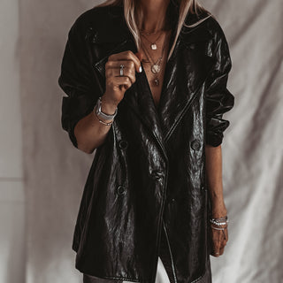 Oswega Black faux patent leather boyfriend blazer *NEW*