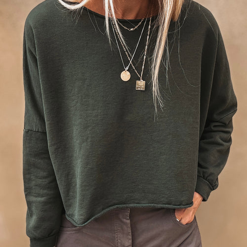 Maeve slightly cropped dark khaki sweatshirt *relaxed style*