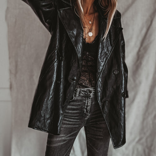Oswega Black faux patent leather boyfriend blazer *NEW*
