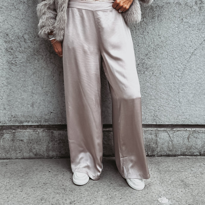 Champagne Silver Verona  satin palazzo pants