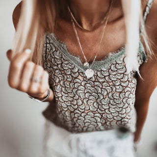Tropical garden print satin & lace camisole