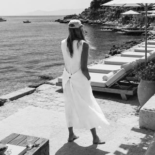 White Blossom linen button dress
