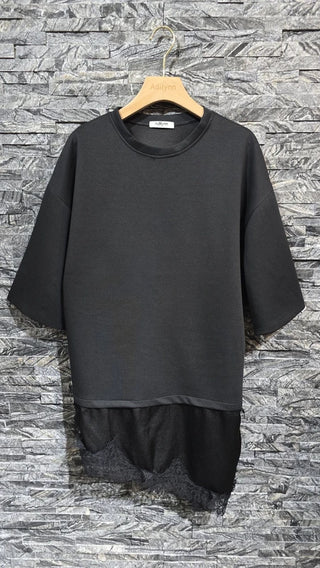BLACK Lara Lace asymmetric tee *NEW*