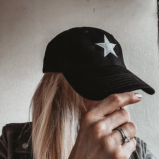 Black / WHITE STAR baseball cap *NEW*
