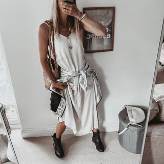 Athena strappy satin VINTAGE WHITE dress