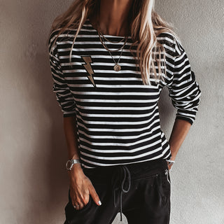 Gold lighting on midnight blue BRETON striped top *NEW*