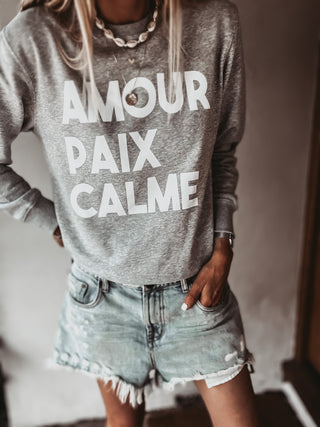 AMOUR PAIX CALME GREY/WHITE sweatshirt *NEW*