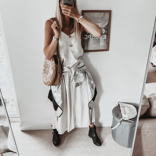 Athena strappy satin VINTAGE WHITE dress