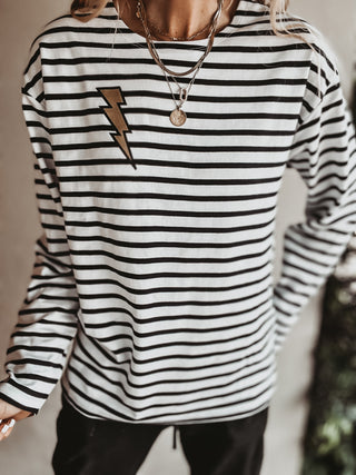 Gold lighting on light BRETON striped top *NEW*
