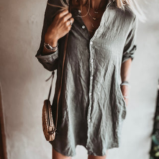 Oversized Sicily LIGHT KHAKI linen shirt beach dress with pockets *new* *relaxed fit*