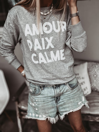 AMOUR PAIX CALME GREY/WHITE sweatshirt *NEW*