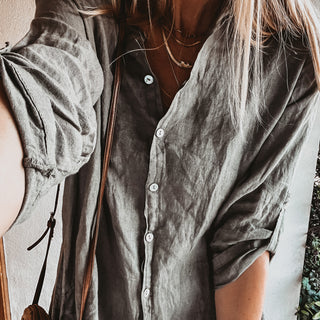 Oversized Sicily LIGHT KHAKI linen shirt beach dress with pockets *new* *relaxed fit*