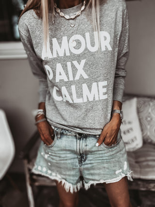 AMOUR PAIX CALME GREY/WHITE sweatshirt *NEW*