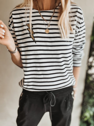 Gold lighting on light BRETON striped top *NEW*